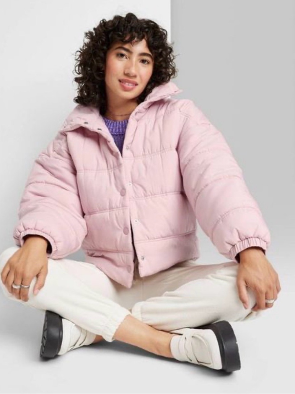 Wild Fable Light Pink Puffer Jacket Snap Front Women's Small
